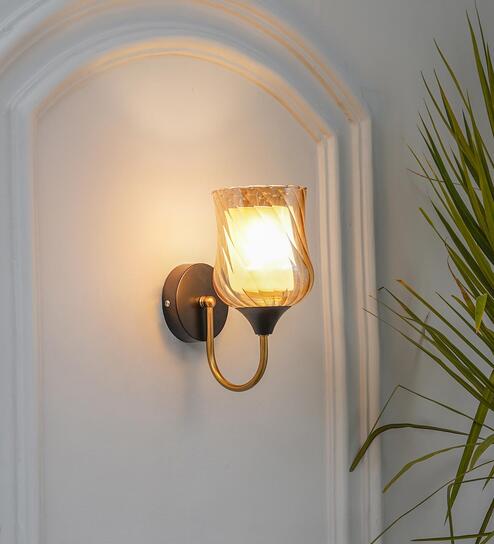 Florian Metal & Glass Wall Light (Black & Brass)