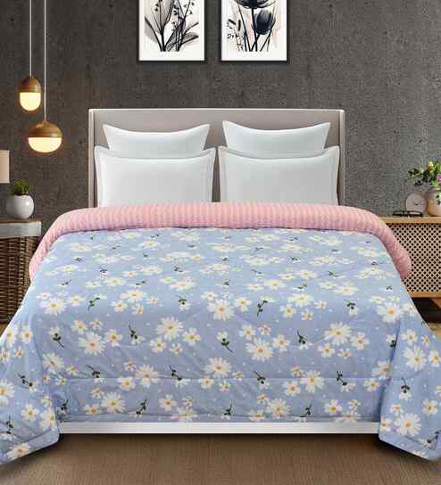 Florida 180 GSM Floral  Reversible All Season AC Comforter / Blanket / Quilt (Blue, 220x240 CM)