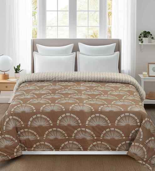 Florida 180 GSM Floral  Reversible All Season AC Comforter / Blanket / Quilt (Brown, 220x240 CM)