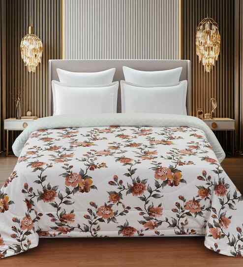 Florida 180 GSM Floral  Reversible All Season AC Comforter / Blanket / Quilt (Cream, 220x240 CM)