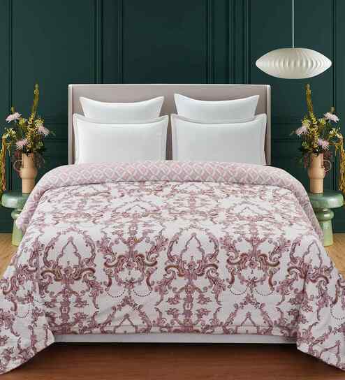 Florida 180 GSM Floral  Reversible All Season AC Comforter / Blanket / Quilt (Ivory, 220x240 CM)