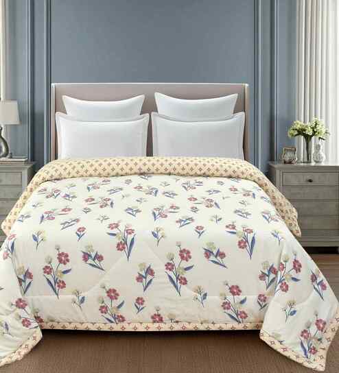 Florida 180 GSM Floral  Reversible All Season AC Comforter / Blanket / Quilt (Maroon, 220x240 CM)