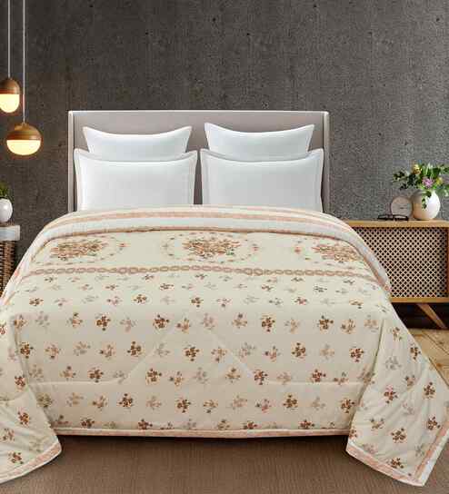 Florida 180 GSM Floral  Reversible All Season AC Comforter / Blanket / Quilt (Orange, 220x240 CM)