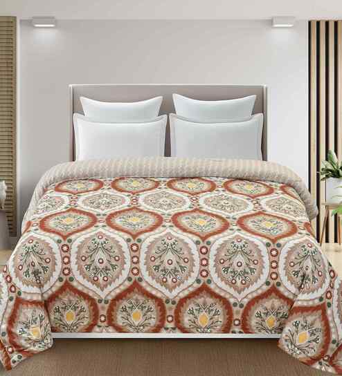 Florida 180 GSM Floral  Reversible All Season AC Comforter / Blanket / Quilt (Orange, 220x240 CM)