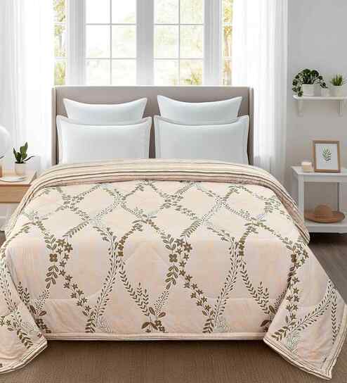 Florida 180 GSM Floral  Reversible All Season AC Comforter / Blanket / Quilt (Peach, 220x240 CM)