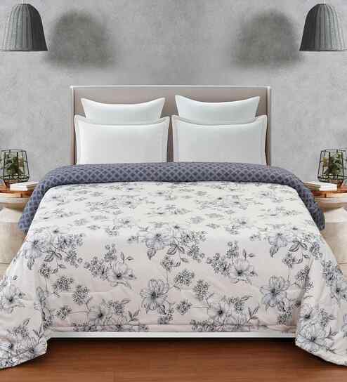 Florida 180 GSM Floral  Reversible All Season AC Comforter / Blanket / Quilt (Pearl, 220x240 CM)