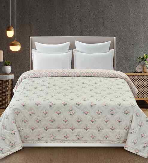 Florida 180 GSM Floral  Reversible All Season AC Comforter / Blanket / Quilt (Pink, 220x240 CM)