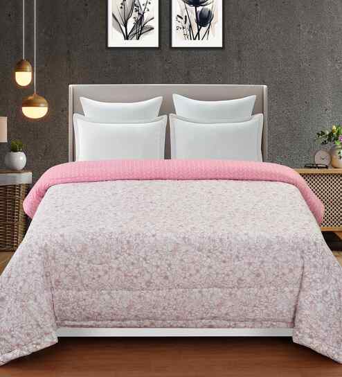 Florida 180 GSM Floral  Reversible All Season AC Comforter / Blanket / Quilt (White, 220x240 CM)
