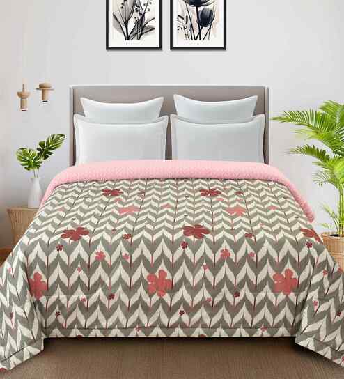 Florida 180 GSM Geometric Reversible All Season AC Comforter / Blanket / Quilt (Green, 220x240 CM)