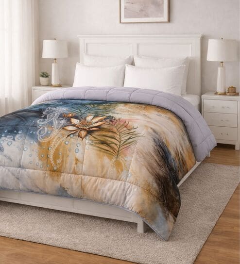 Blue Digital Goose Down Filling Reversible 230 GSM Double Bed AC Comforter