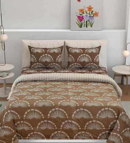 Florida Floral AC Comforter with King Bedsheet & 2 Pillow Covers | All Season | Reversible | Soft & Fluffy (Brown, 220x240 CM)