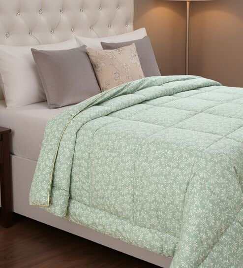 Green Minimal Print Goose Down Filling 230 GSM Double Bed AC Comforter