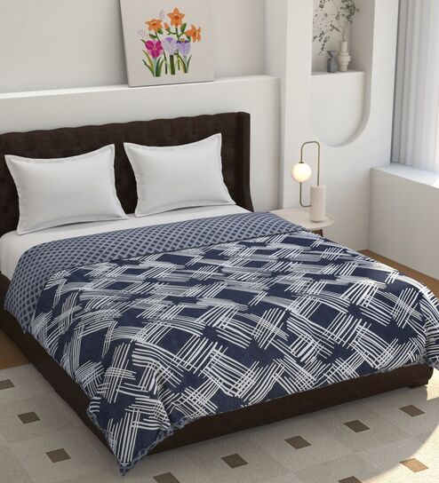 Navy Blue Polycotton AC Reversible Soft Lightweight Dohar