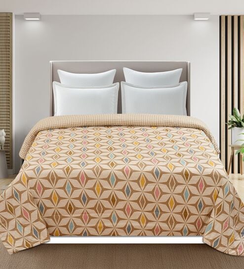 Beige Printed Microfiber Reversible 180 GSM Double Bed AC Comforter