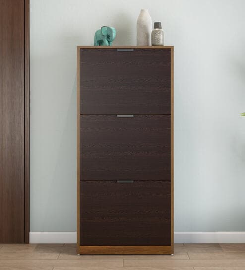 Florine 3 Tier Engineered Wood Shoe Cabinet in Walnut & Wenge Colour By @home