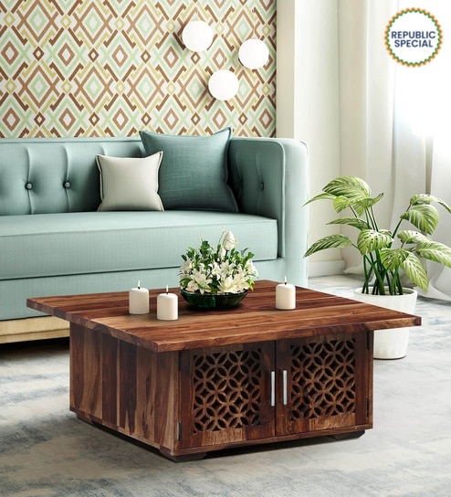 Florito Sheesham Wood Coffee Table in Rustic Teak Finish