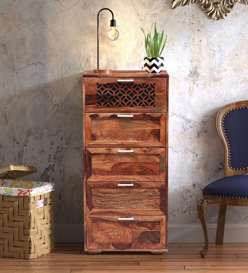 Buy Florito Solid Wood Chest Of Drawers In Rustic Teak Finish By