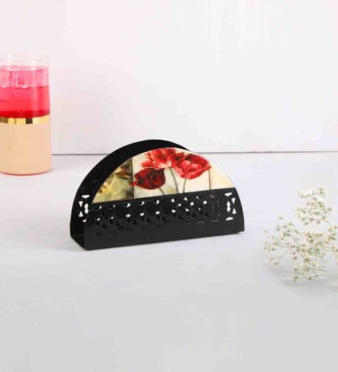 Flower Beige  & Black Steel Tissue Holder