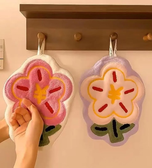 Absorbent Coral Fleece Flower Hand Towels