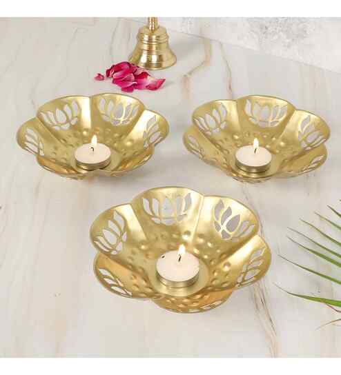 Flower Lotus Cut Tealight Holder Set of 3