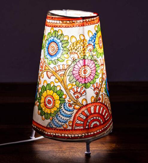 Flower theme tall Andhra Leather Lamp with bulb & bulb holder
