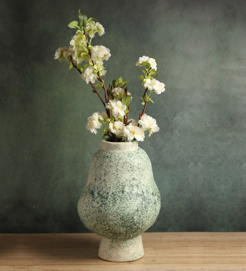 (1Pc) Green Ceramic Decorative Vase For Living Room Decor