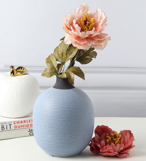 (1Pc) Blue Ceramic Decorative Vase For Living Room Decor