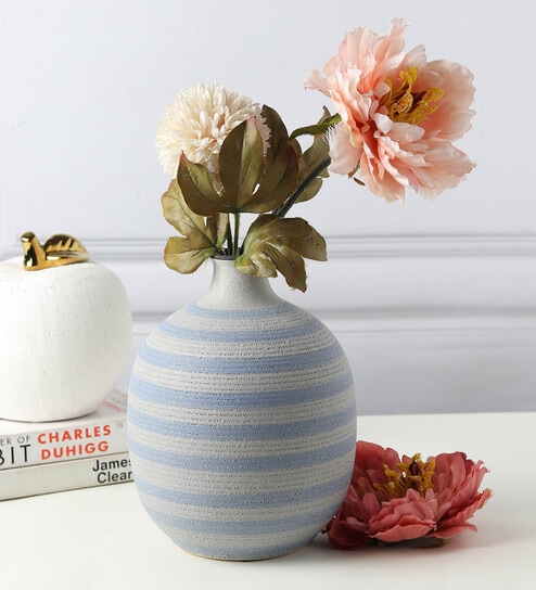 (1Pc) Blue Ceramic Vase For Table Decor