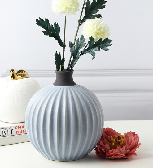 (1Pc) Blue Ceramic Flower Pot For Living Room Decor