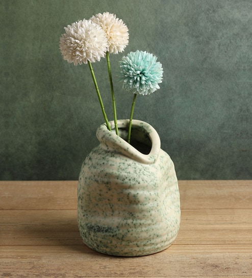 (1Pc) Green Ceramic Flower Pot For Living Room Decor