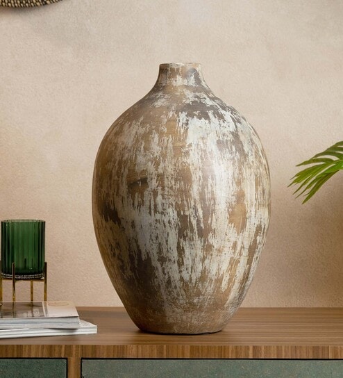 (1Pc) Beige & Brown Terracotta Flower Pot For Living Room Decor