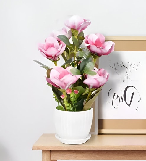 Six Heads Magnolia Flowers - Pink - 18 Inches