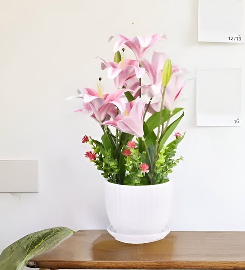 Nine Heads Lily Flowers - Pink - 18 Inches