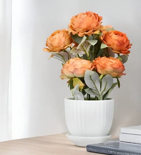 Nine Heads Peony Flowers - Orange - 15 Inches