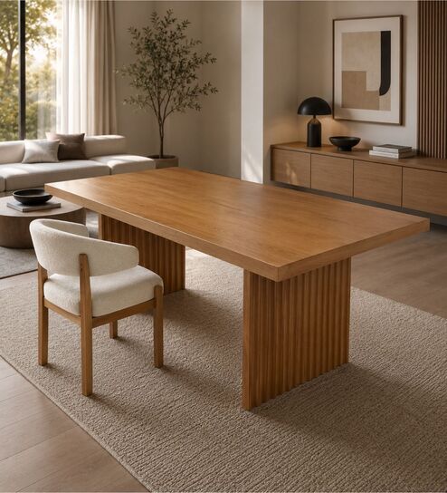 Flute Wooden 4 Seater Dining Table Set In Honey Gold Finish