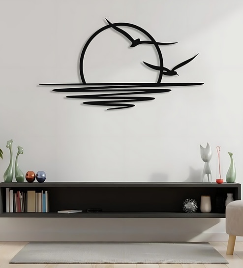 Flying Birds River Sunset Silhouette Metal Art Wall Decor