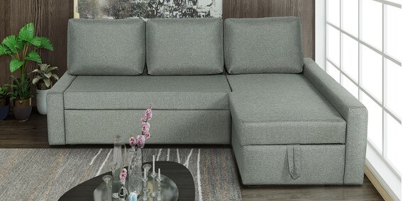 Buy Flumph Lhs L Shape Sofa Cum Bed With Storage In Grey Colour By Vittoria Online Pull Out Fabric Sofa Cum Beds Sofa Cum Beds Furniture Pepperfry Product