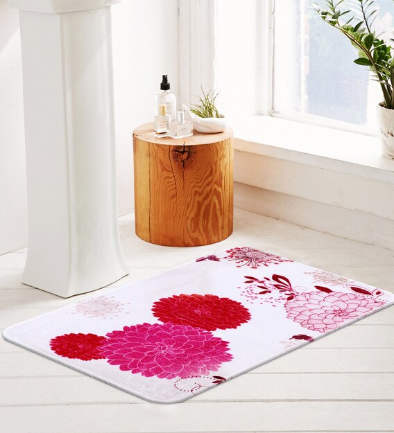 Buy Pink Wool Floral Pattern 30x18 Inch Super Soft Bath Mat by Story