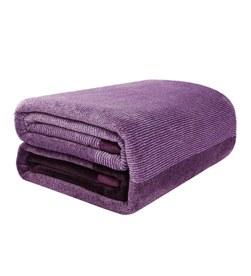 Buy Purple Polyester 400 GSM Double Bed Room Temperature Blanket By