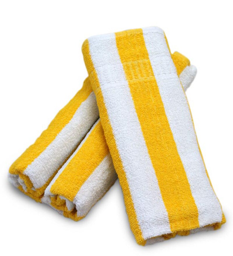 Buy Fleecy Yellow N White Striped Bath Towels (Set of 2) Online Bath