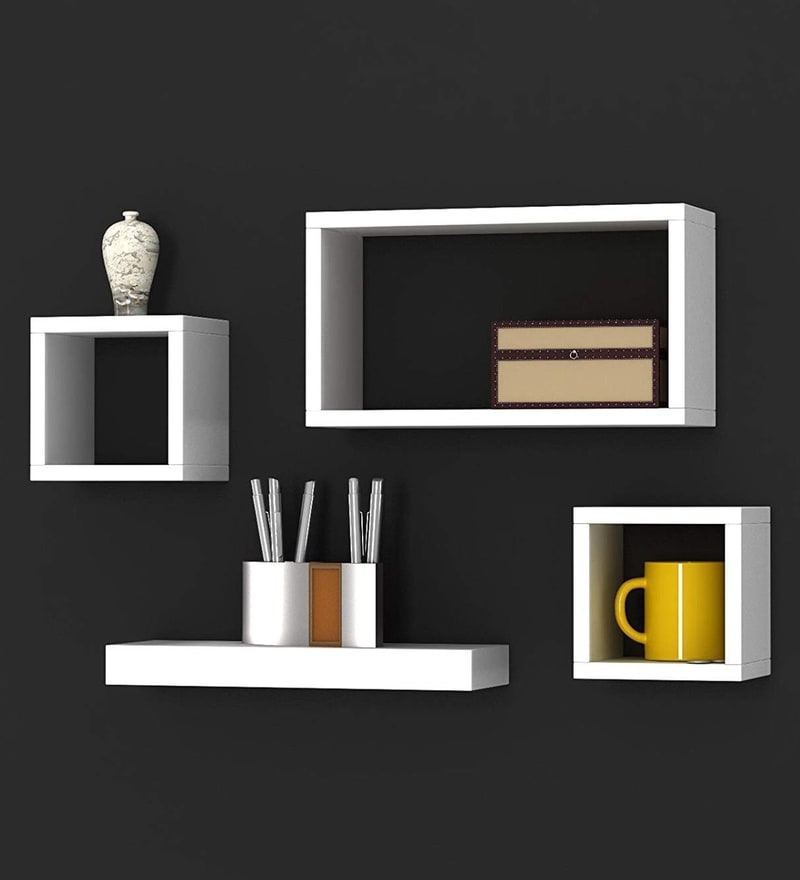 Buy Floating Wall Shelves Set of 4 in White By Home Sparkle Online Modern Wall Shelves Wall