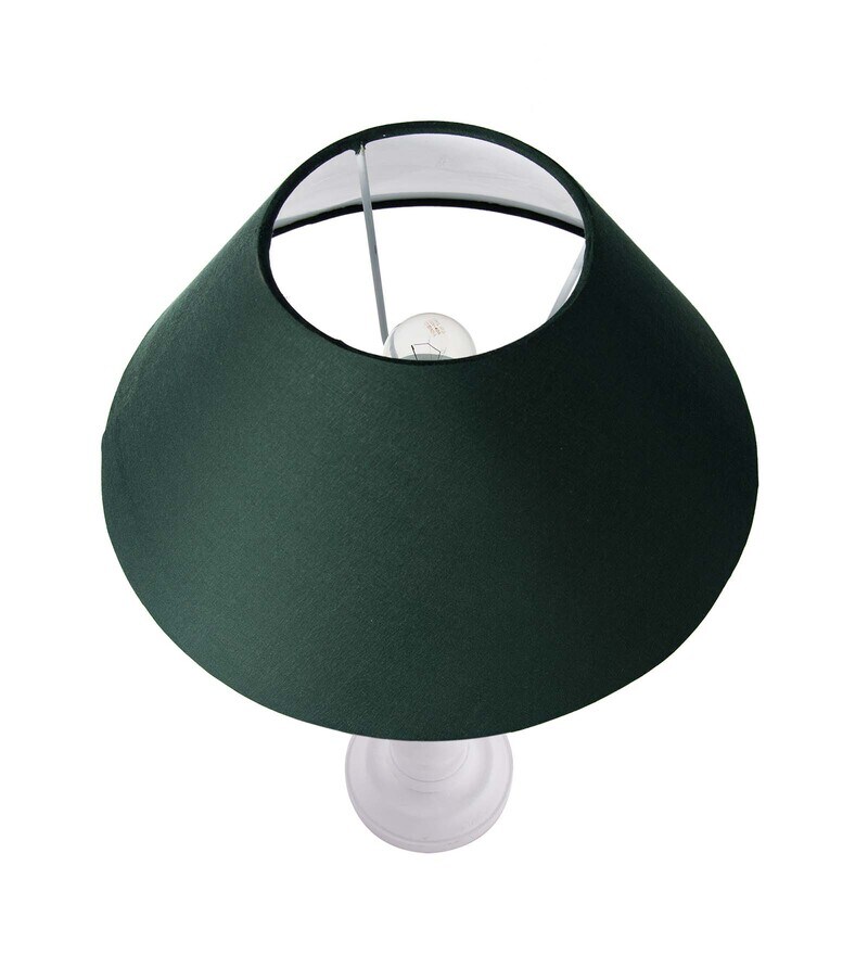 Buy Floral Carved White Wood Table Lamp With Green Shade Online Wood