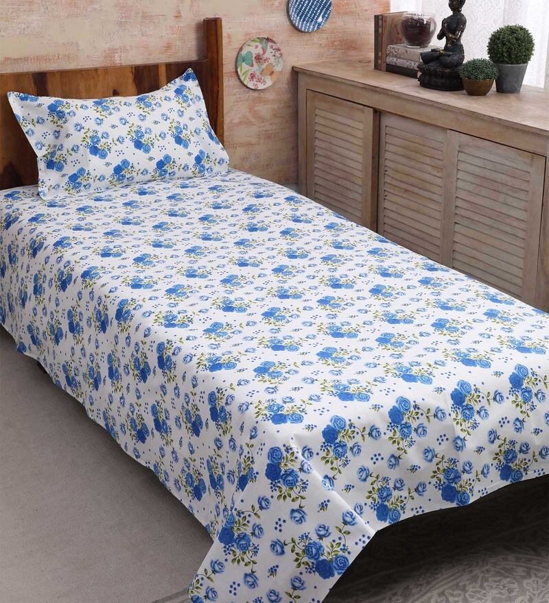 Buy 100 Cotton 144TC Single Bedsheet with 1 Pillow Cover by Amberville Online Floral Single