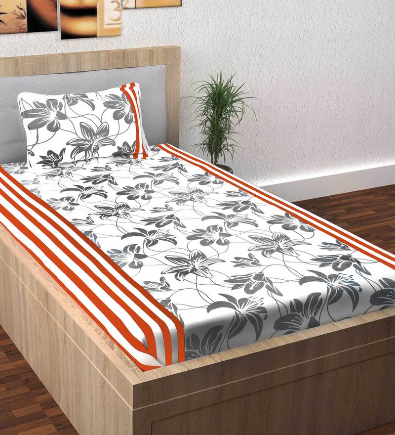 Buy Floral Pattern 208TC Cotton Single Bed Sheet with 1 Pillow Cover By