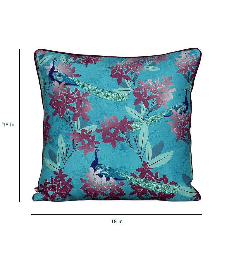 Buy Blue Floral Satin 18 x 18 Inch Cushion Cover by India Circus by
