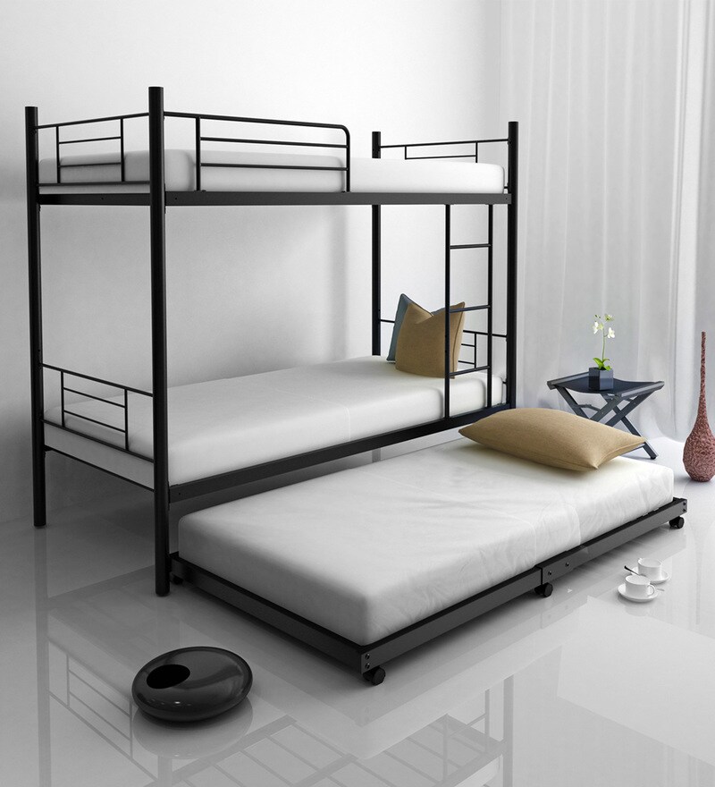 Buy Flou Trundle Bed with Castor Wheels in Black Finish by Camabeds