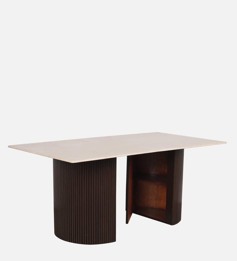 Buy Fluted 8 Seater Dining Table in Ply Wood Finish with Marble Top