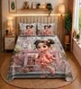 Pink 7D Digital Printed Girl Queen Size Bedsheet Sheet with 2 Matching Pillow Covers