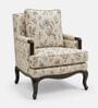 Fleura Teak Wood Arm Chair With Suede Fabric In Cream Beige Colour