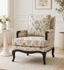 Fleura Teak Wood Arm Chair With Suede Fabric In Cream Beige Colour